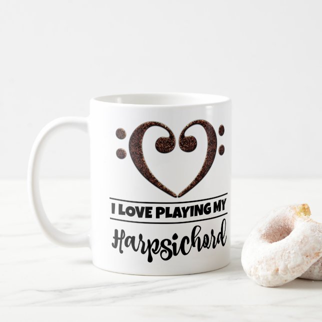 Bass Clef Heart I Love Playing My Harpsichord Coffee Mug (With Donut)