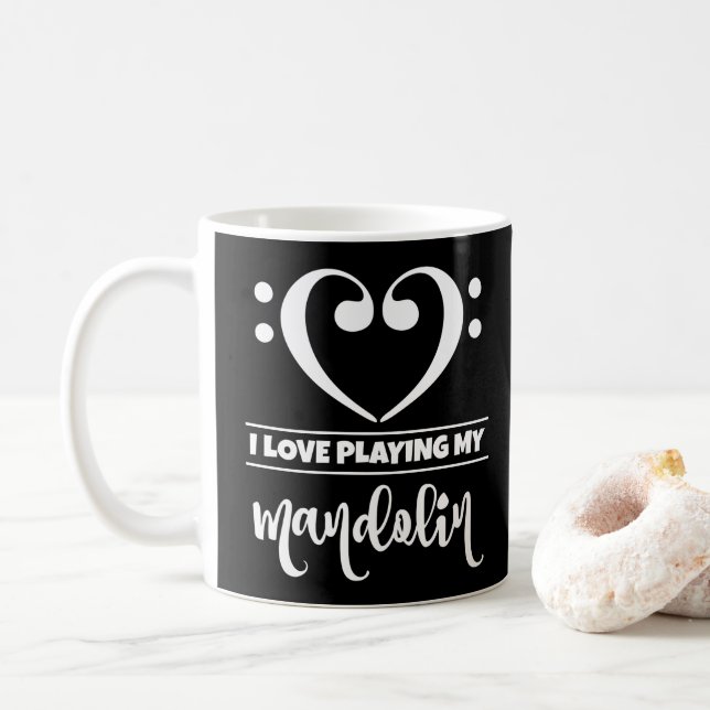 Bass Clef Heart I Love Playing My Mandolin Coffee Mug (With Donut)