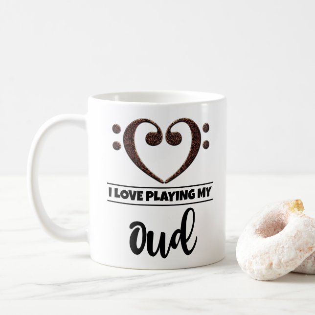 Bass Clef Heart I Love Playing My Oud Coffee Mug (With Donut)