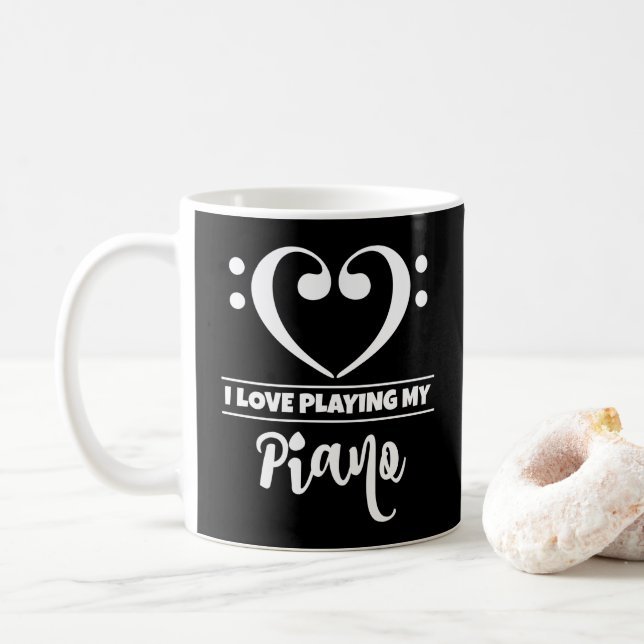 Bass Clef Heart I Love Playing My Piano Coffee Mug (With Donut)