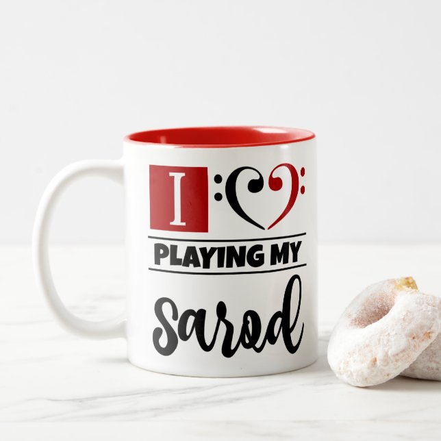 Bass Clef Heart I Love Playing My Sarod Two-Tone Coffee Mug (With Donut)