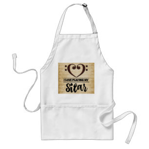 Bass Clef Heart I Love Playing My Sitar Standard Apron