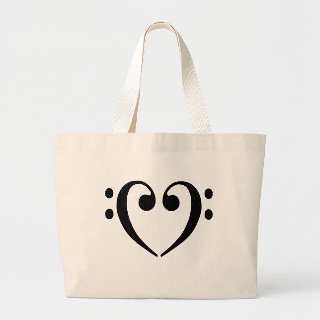 Bass Clef Heart Large Tote Bag (Front)