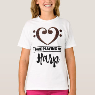 Bass Clef Heart Love Playing Harp T-Shirt