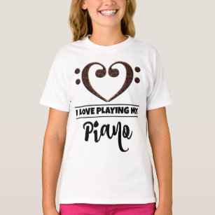 Bass Clef Heart Love Playing Piano T-Shirt