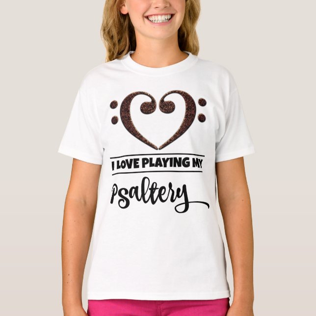 Bass Clef Heart Love Playing Psaltery T-Shirt (Front)