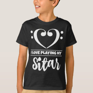 Bass Clef Heart Love Playing Sitar T-Shirt
