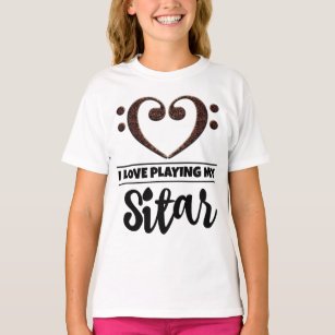 Bass Clef Heart Love Playing Sitar T-Shirt