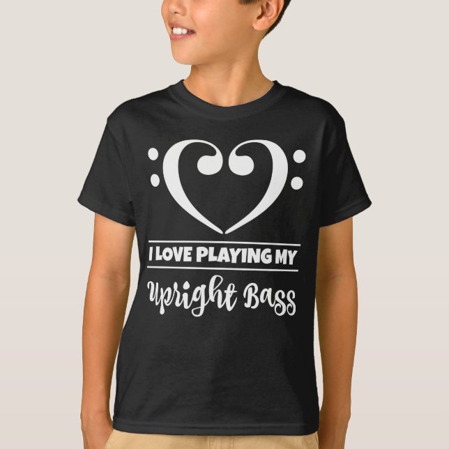Bass Clef Heart Love Playing Upright Bass T-Shirt (Front)