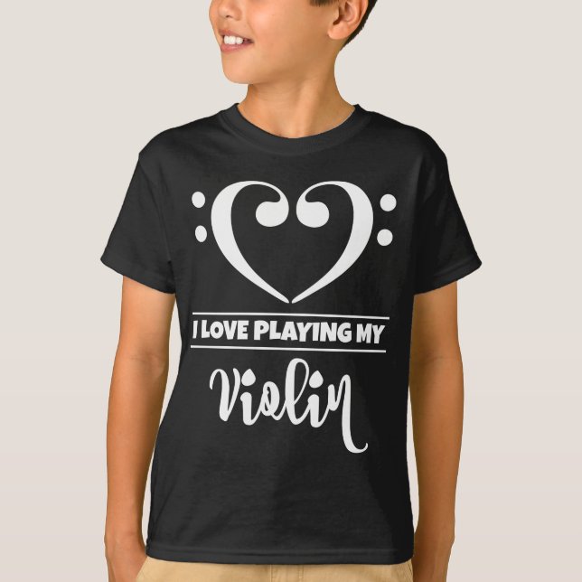 Bass Clef Heart Love Playing Violin T-Shirt (Front)