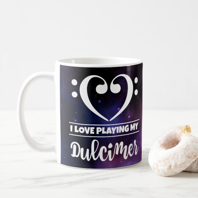 Bass Clef Heart Purple Nebula Love Dulcimer Coffee Mug (With Donut)