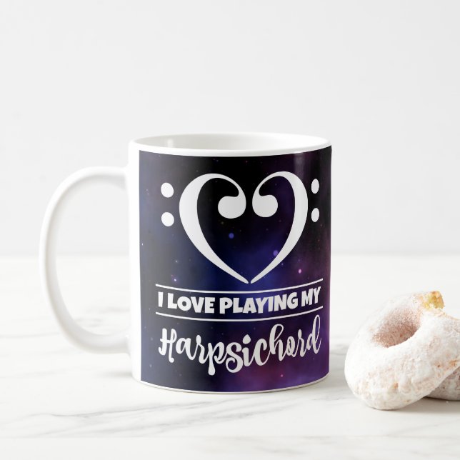 Bass Clef Heart Purple Nebula Love Harpsichord Coffee Mug (With Donut)