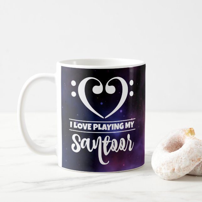 Bass Clef Heart Purple Nebula Love Santoor Coffee Mug (With Donut)