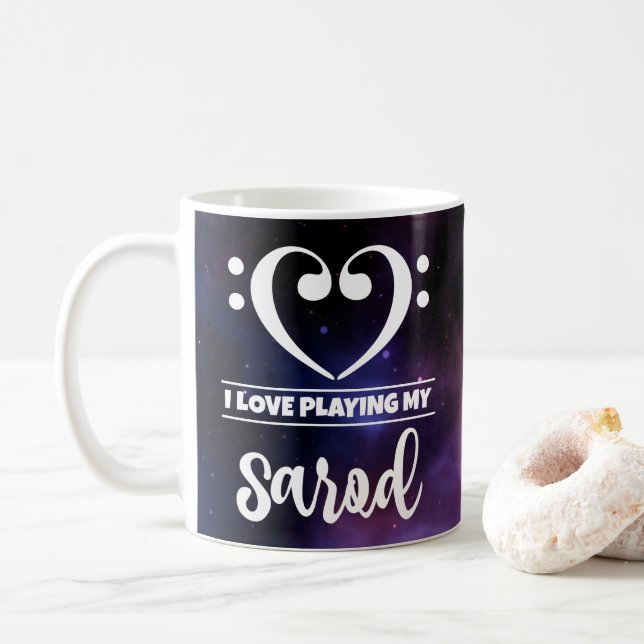 Bass Clef Heart Purple Nebula Love Sarod Coffee Mug (With Donut)