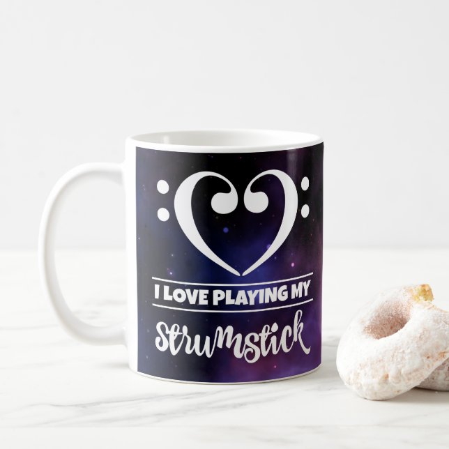 Bass Clef Heart Purple Nebula Love Strumstick Coffee Mug (With Donut)