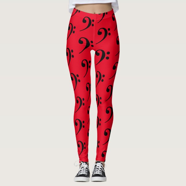 Bass Clef Music Instrument Orchestra Band Red Leggings (Front)