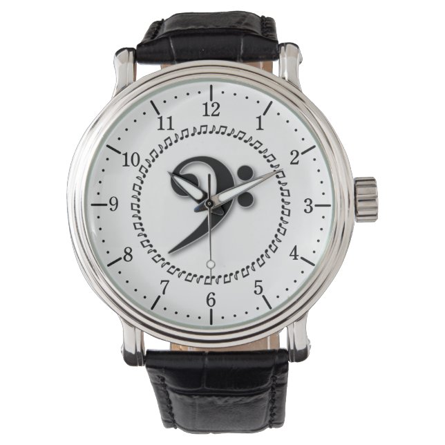 Bass Clef Music Note Design Watch (Front)
