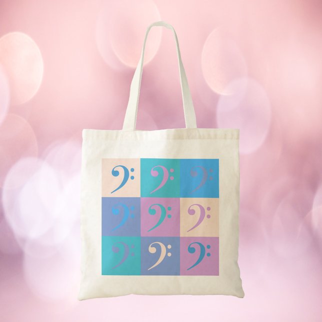Bass Clef Music Pastel Pattern Tote Bag (A tote bag with a pattern of bass clef music symbols.)