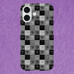 Bass Clef Music Pattern Grey and Black iPhone 16 Case