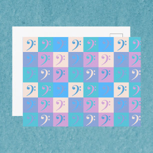Bass Clef Music Pattern Pastel Colors Postcard