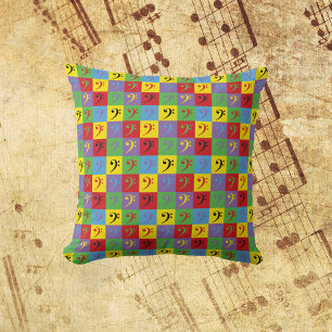 Bass Clef Music Pop Art Colourful Pattern Cushion