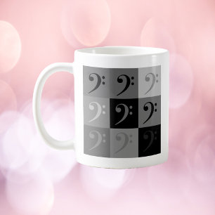 Bass Clef Music Symbol Pattern Black Grey Coffee Mug