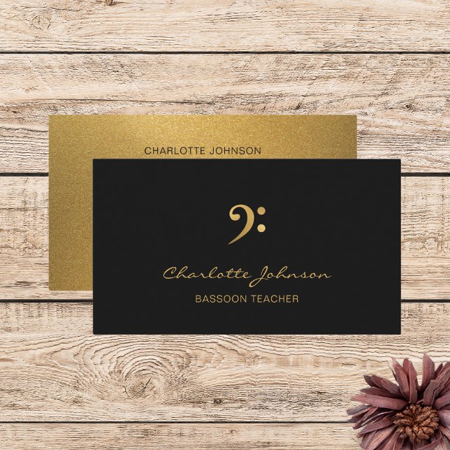 Bass Clef Music Teacher Gold&Black Professional Business Card (Creator Uploaded)