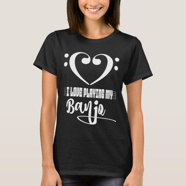 Bass Clef Musical Heart I Love Playing My Banjo T-Shirt (Front)