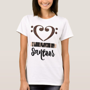 Bass Clef Musical Heart I Love Playing My Santoor T-Shirt
