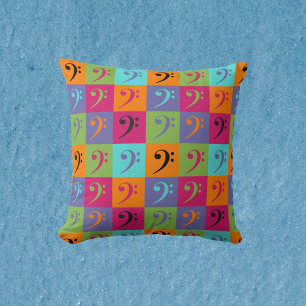 Bass Clef Musical Pattern Orange Pink Purple Cushion