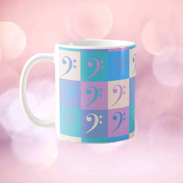 Bass Clef Patter Music Pastel Colours Coffee Mug (A mug with a pattern of bass clefs.)