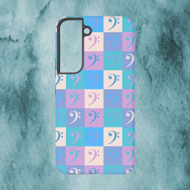 Bass Clef Pattern Music Pastel Samsung Galaxy S22 Case (A phone case with a pattern of bass clef symbols in pastel colors.)