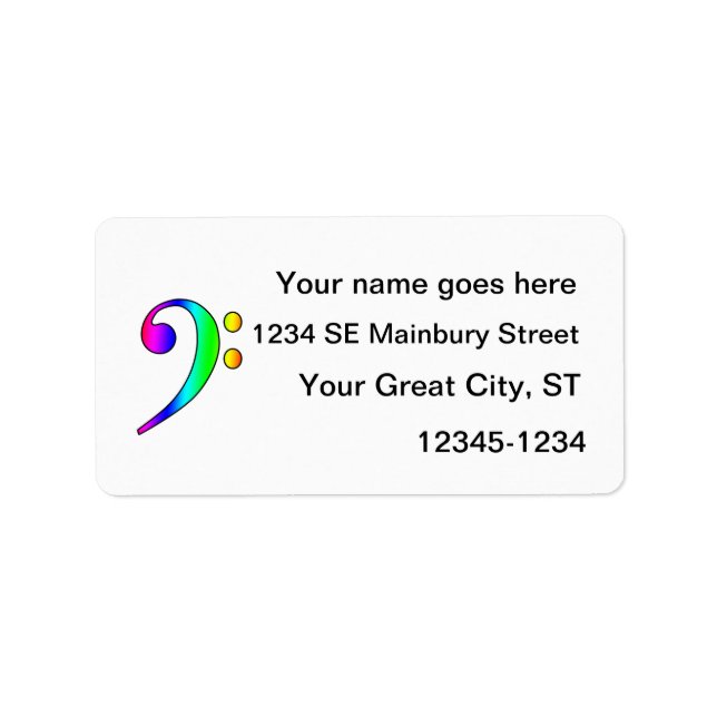 Bass Clef Rainbow Gradient Outline Label (Front)