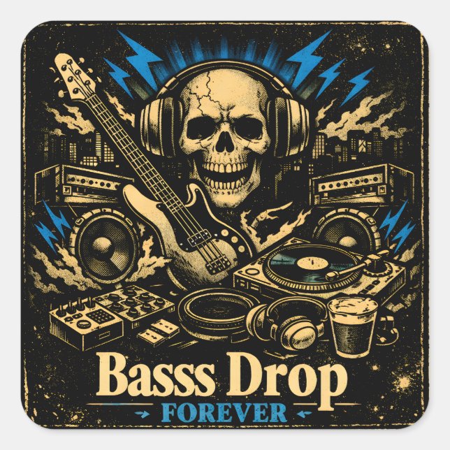 Bass Drop – Low Frequency Music Power Square Sticker (Front)