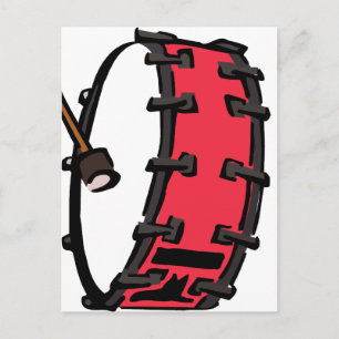 Bass Drum Marching Red with Mallet Clear Head Postcard