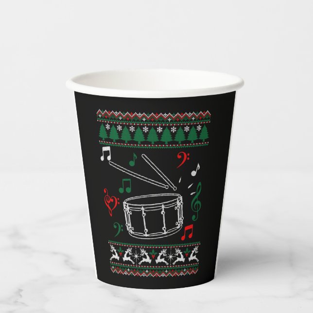 Bass Drum Ugly Christmas Sweater Paper Cups (Front)