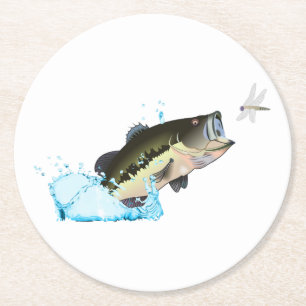 Bass Fish After Dragonfly Round Paper Coaster