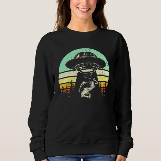 Bass Fish Alien Abduction Fishing Ufo Spaceship Fi Sweatshirt (Front)