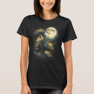 Bass fish howling to the moon funny fishing meme T-Shirt