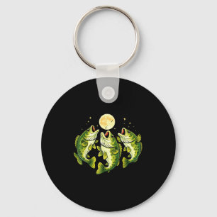 Bass fish howling to the moon largemouth bass key ring