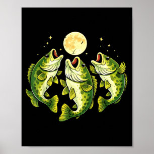 Bass fish howling to the moon largemouth bass poster