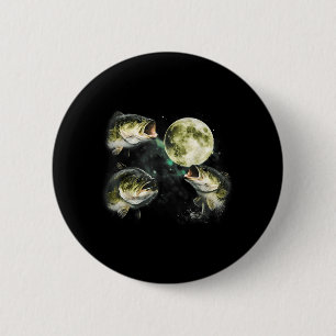 Bass Fish Howling to The Moon Vintage Angler 6 Cm Round Badge