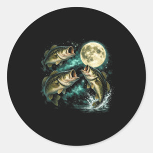 Bass fish howling to the moon vintage angler classic round sticker