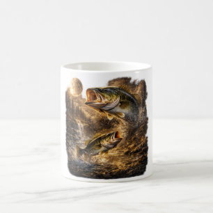 Bass Fish Howling to The Moon Vintage Angler Fishe Coffee Mug