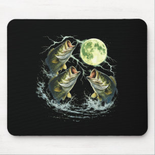 Bass fish howling to the moon vintage angler mouse pad