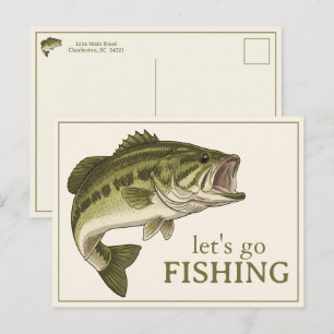 Bass Fish Let's Go Fishing Personalised Postcard