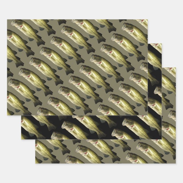Bass Fish Pattern Outdoor Sports Modern Wrapping Paper Sheet (Set)