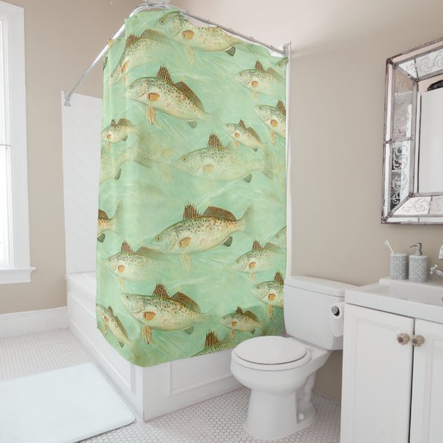 Bass Fish Pattern  Shower Curtain (In Situ)