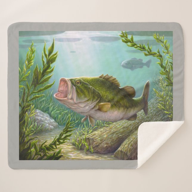 Bass Fish Sherpa Blanket (Front (Horizontal))