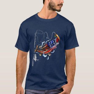 Bass Fish US American Flag Patriotic Fishing Fishe T-Shirt